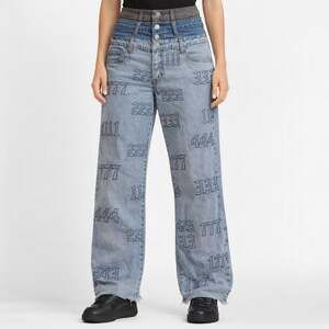 AKIRA High Rise Straight Leg Jeans Gothic Numbers Print 3 Button Denim